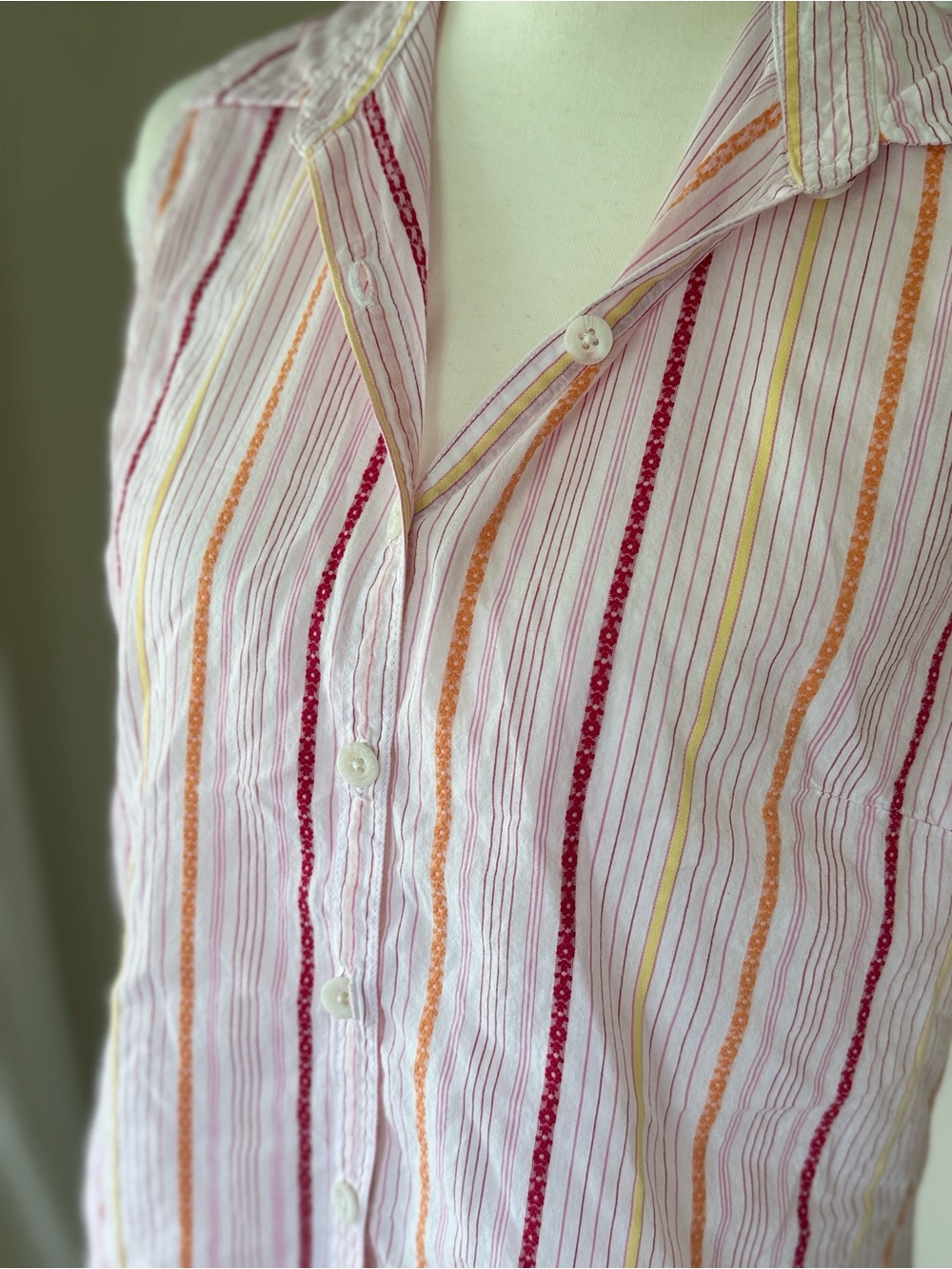 Vintage Columbia Sleeveless Pink Stripe Button-Up Shirt Collared Cotton Golf - Picture 3 of 7